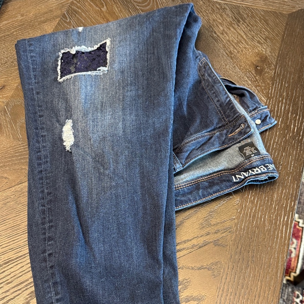 Lane Bryant Dark Blue Ripped Jeans with dark lace detail